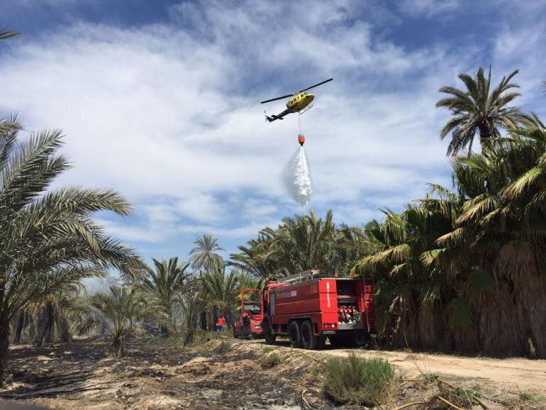 Momento de los trabajos para sofocar el fuego en El Hondo