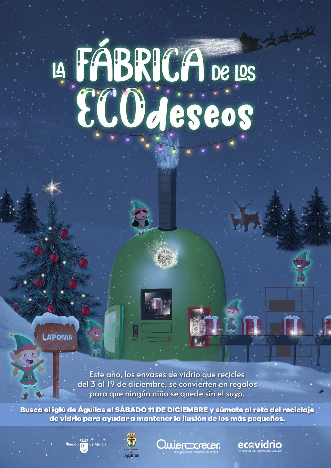 La empresa de reciclaje ha instalado iglú vinilados con imágenes de elfos y Papá Noel en la plaza de Españ