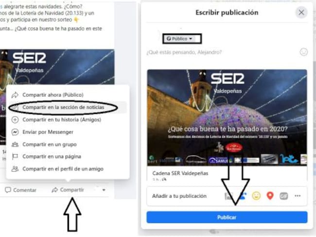 Pasos para compartir públicamente el post del sorteo