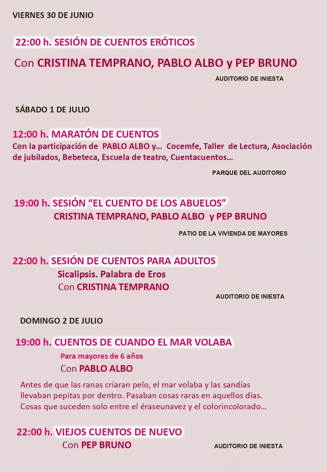 Programación del II Festival de Narración Oral de Iniesta