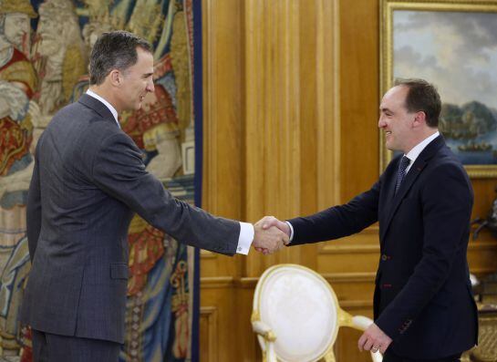 El rey Felipe VI recibe al recién reelegido presidente de UPN, Javier Esparza