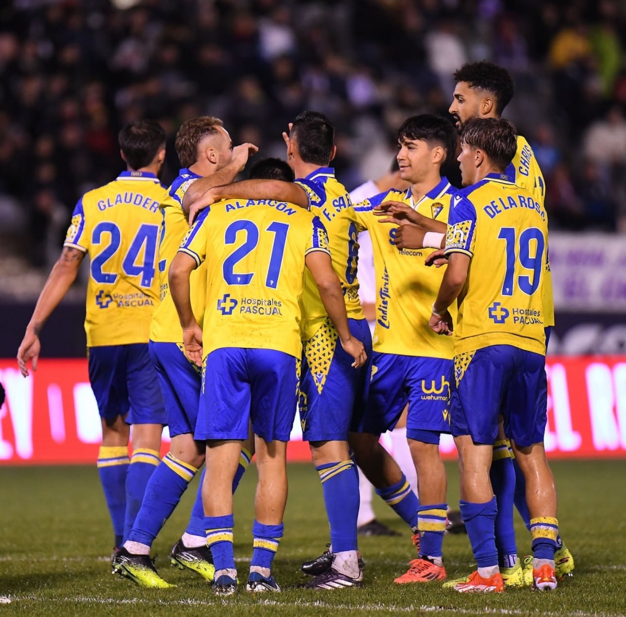 Jugadores del Cádiz celebrando el 0-2 de Tomás Alarcón en el encuentro de Copa del Rey del pasado martes. Foto: Cádiz CF