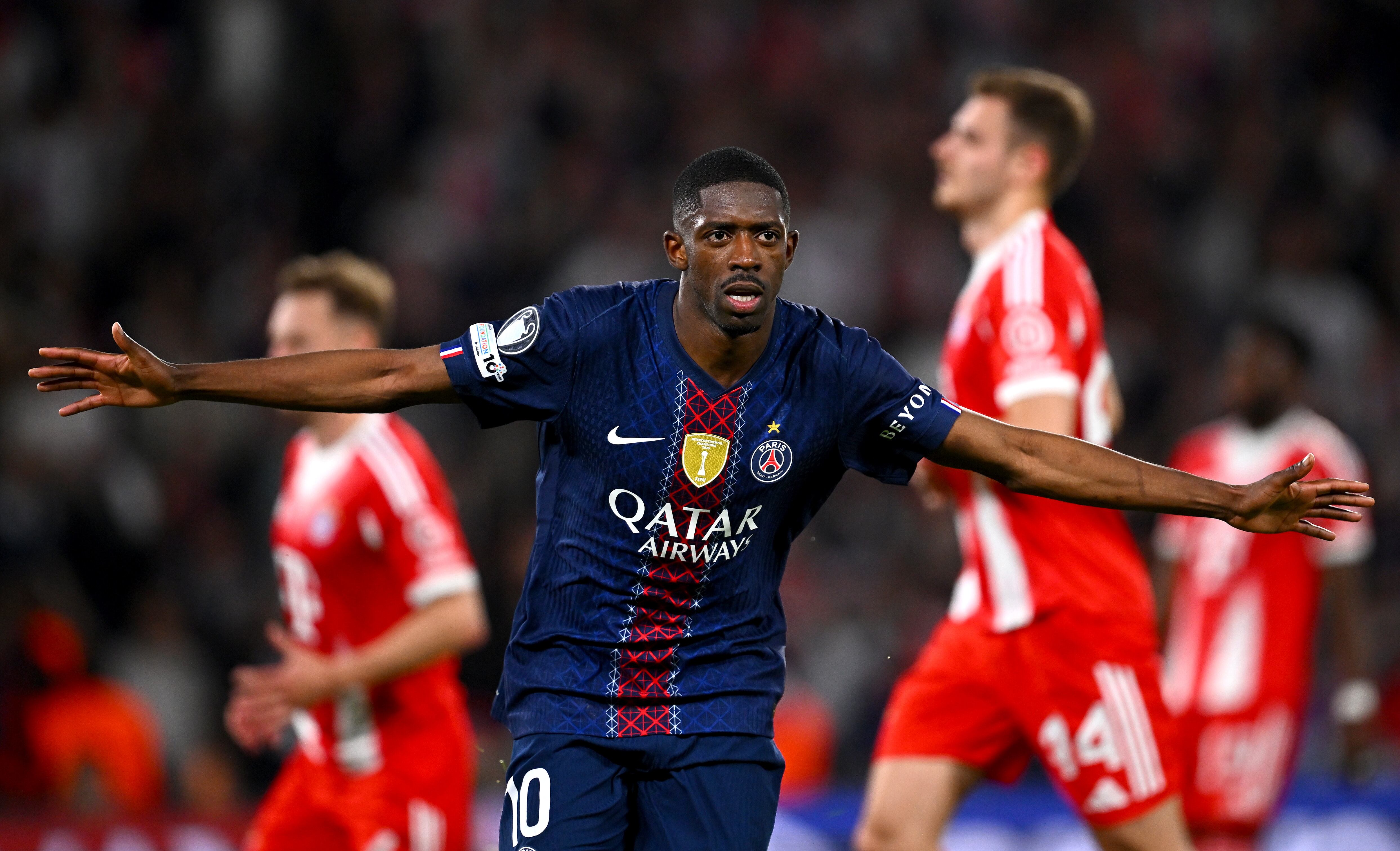 Ousmane Dembélé celebrando su gol contra el Bayern en Champions League