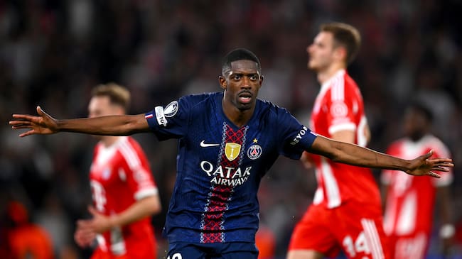 Ousmane Dembélé celebrando su gol contra el Bayern en Champions League