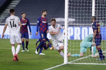 Kimmich, del Bayern, celebrando el quinto gol de su equipo ante el Barça en los cuartos de final de la Champions.