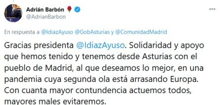 Respuesta de Adrián barbón a Díaz Ayuso.