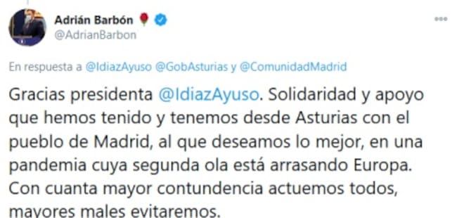 Respuesta de Adrián barbón a Díaz Ayuso.