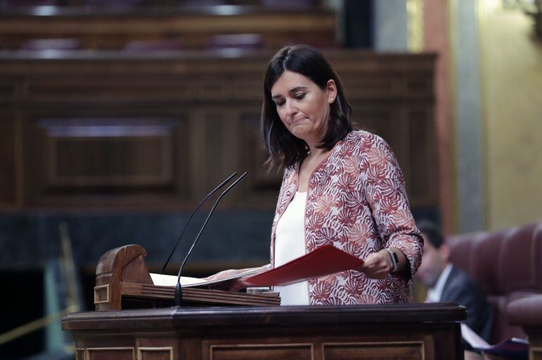 La ministra de Sanidad, Carmen Montón, durante su intervención en el pleno del Congreso.