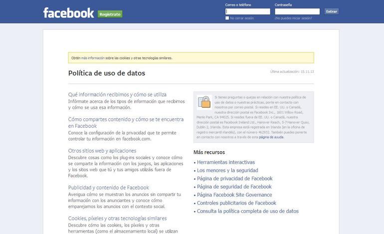 Facebook, política de uso de datos.