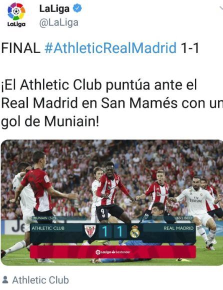 Tuit de LaLiga tras el partido