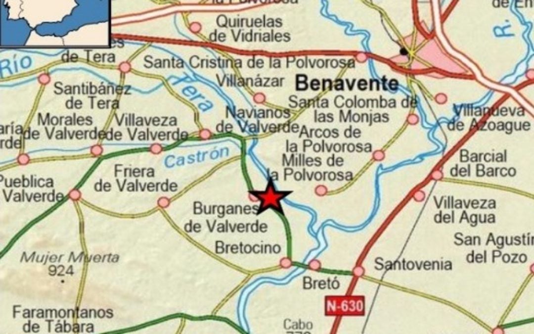 Localización del terremoto en Burganes de Valverde