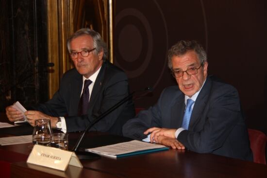 L'alcalde de Barcelona, Xavier Trias i el president de Telefónica, César Alierta