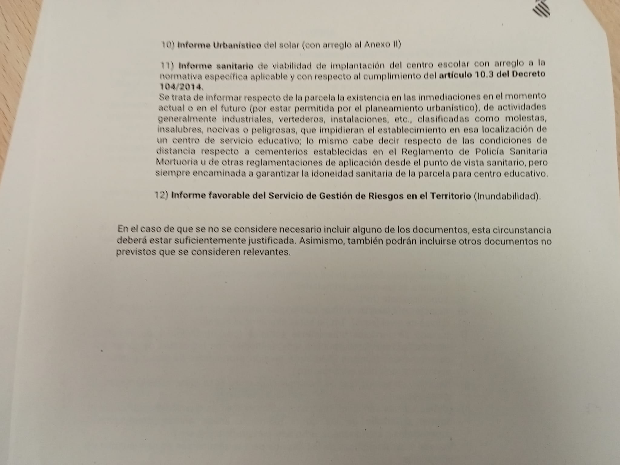 Parte del documento de la Consellería