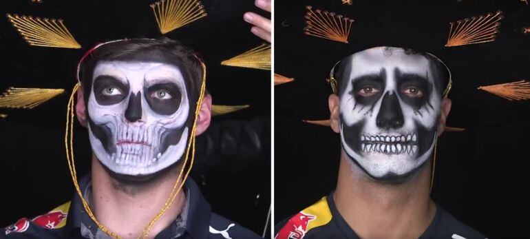 Verstappen y Ricciardo, los pilotos de Red Bull disfrazados por el Día de los Muertos.