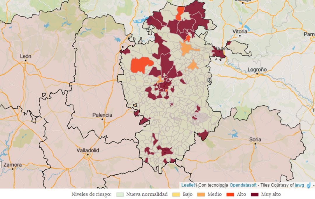 Mapa situación peidemiológica de la provincia de Burgos a 9 de diciembre de 2021