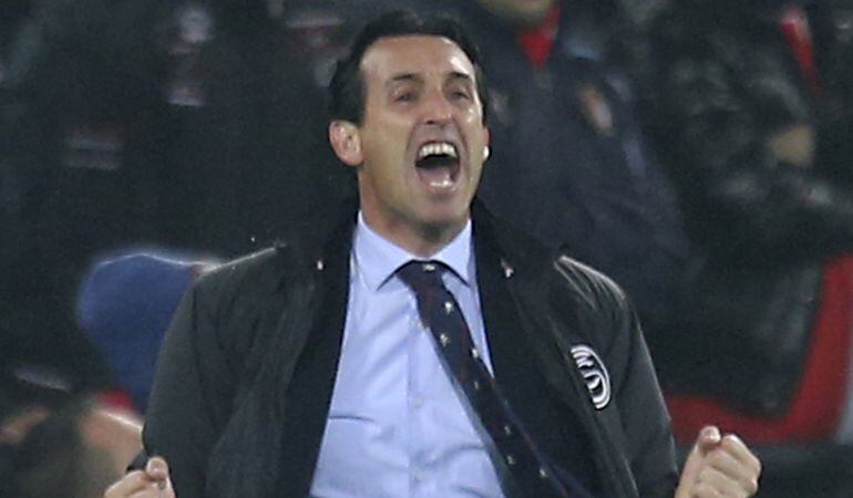Sevilla's head coach Unai Emery gestures during the Group G Europa League match between Feyenoord and Sevilla at De Kuip Stadium in Rotterdam, Netherlands, Thursday, Nov. 27, 2014.  (AP Photo/Peter Dejong)