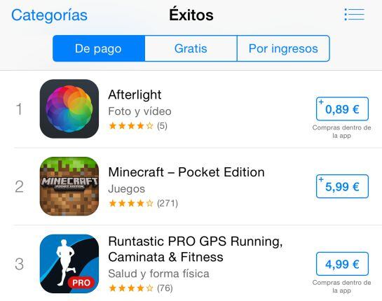 Captura de la App Store la noche del 8 de enero de 2015