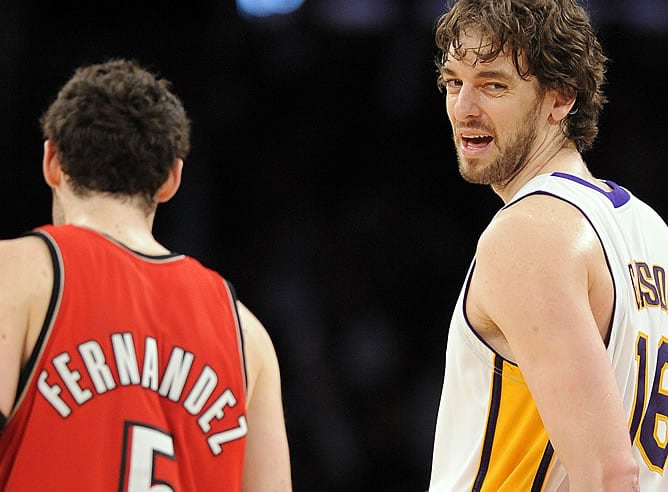 Rudy y Gasol, durante un partido entre Portland y los Lakers