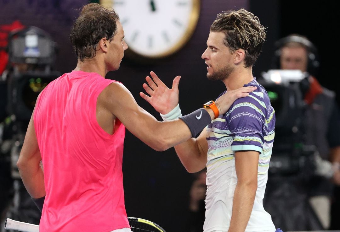 Rafael Nadaly Dominic Thiem al terminar el partido