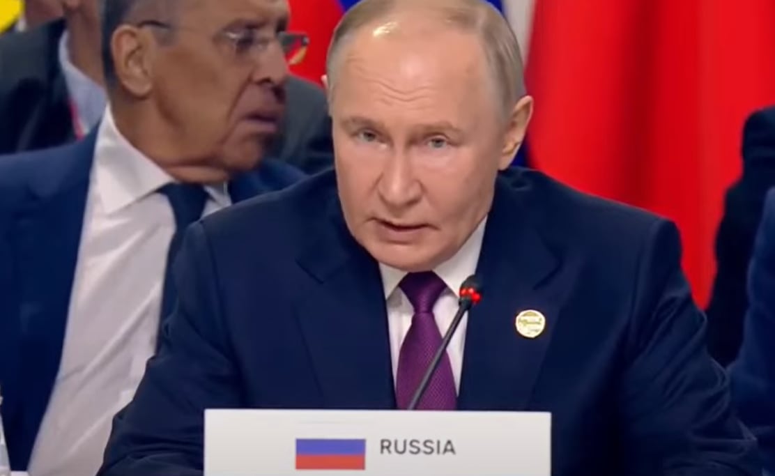 Un momento de la intervención de Vladimir Putin este jueves en la cumbre de los BRICS