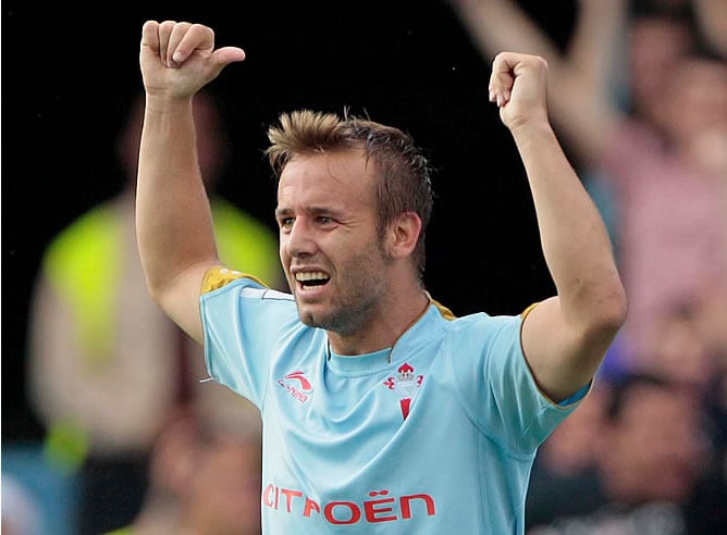 Joan Tomás celebra un gol con el Celta