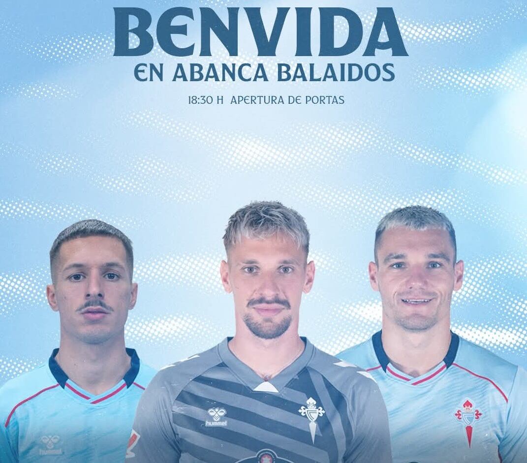Cartel de la presentación en Balaídos de los tres fichajes del Celta