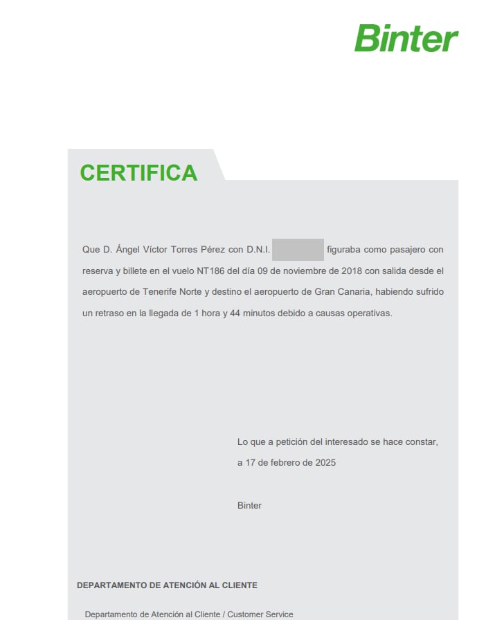 Certificado aportado por el ministro Víctor Torres.