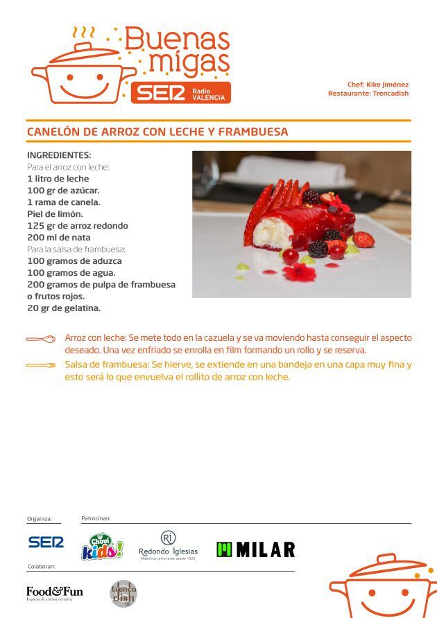 Canelón de arroz con leche y frambuesa