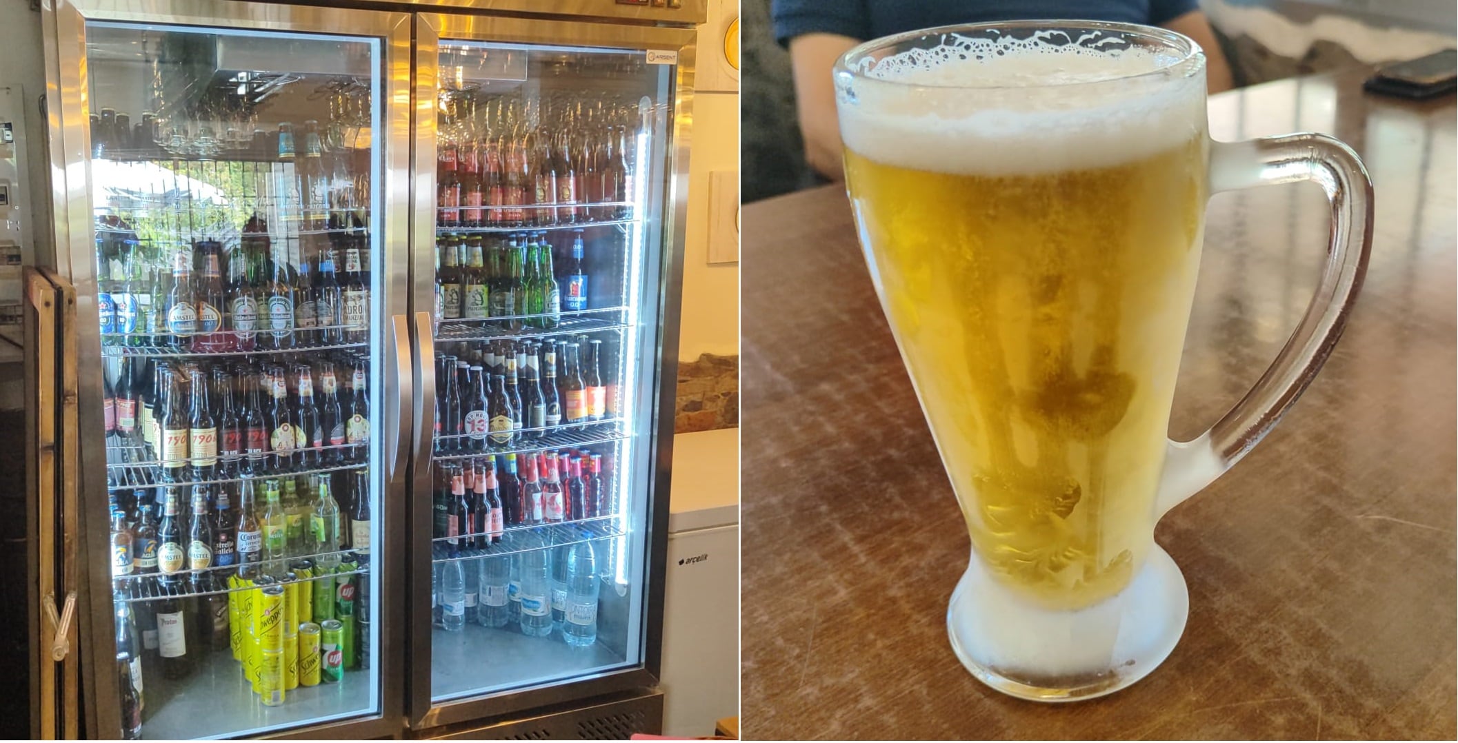 Vitrina de cervezas y la Champions, la &#039;orejona&#039;, del Bar Manriqueño en San Diego