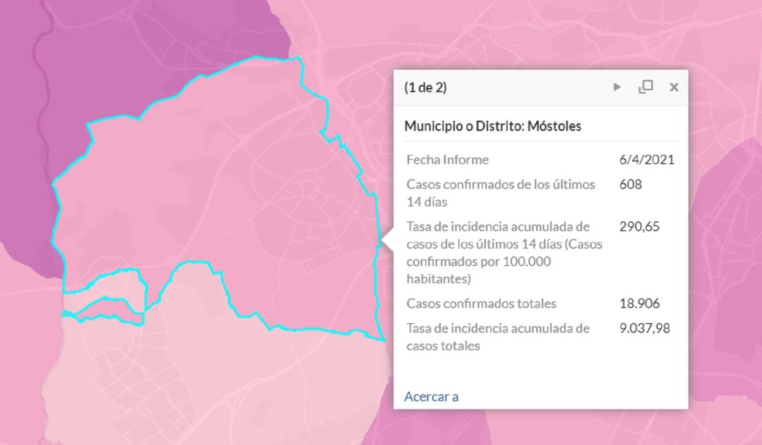 Situación epidemiológica en Móstoles a 6 de abril de 2021