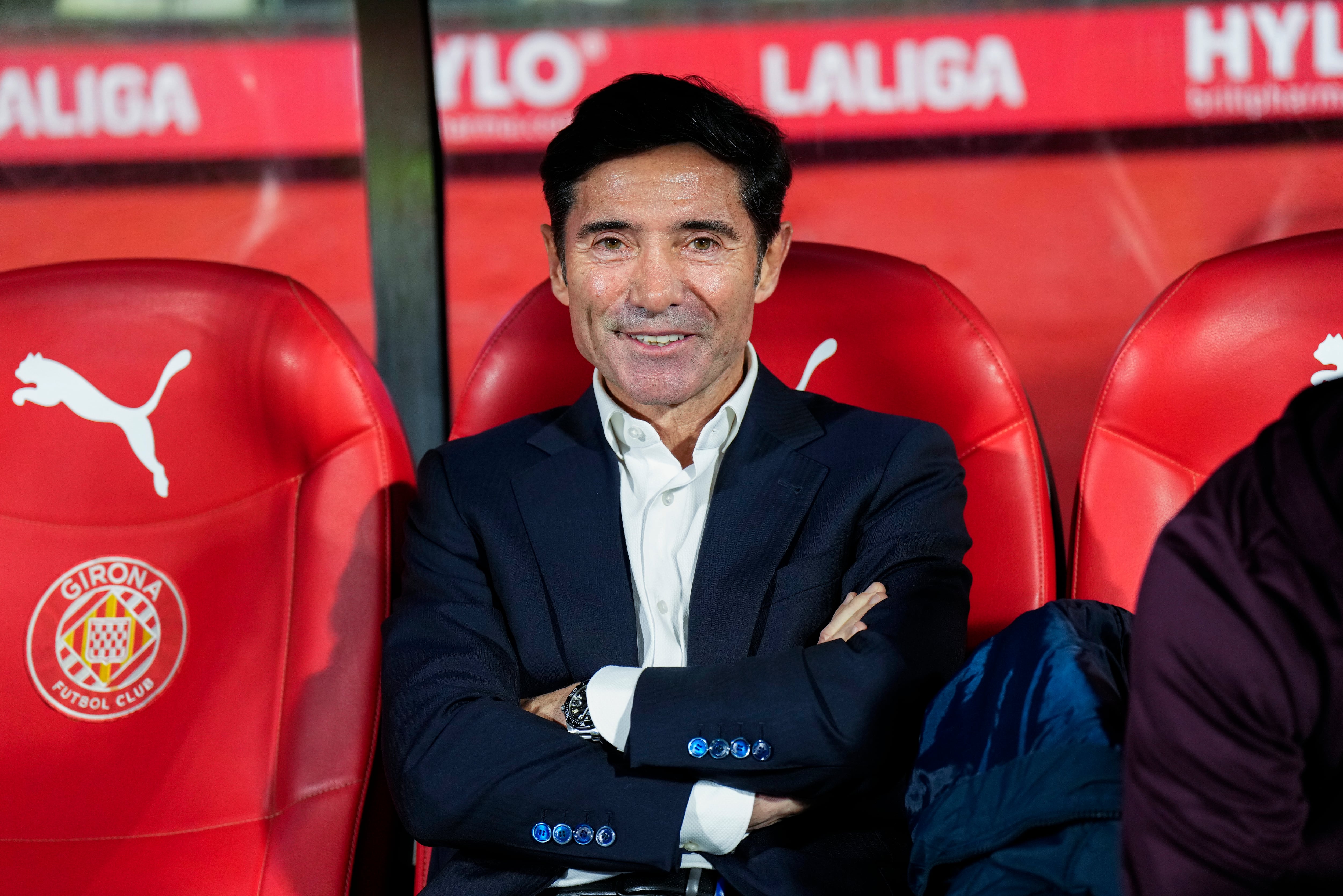 GIRONA, 14/05/2024.- El técnico del Villarreal, Marcelino, antes del inicio del encuentro correspondiente a la jornada 36 de Primera División que Girona y Villarreal disputan hoy martes en el estadio de Montilivi, en Girona. EFE / Siu Wu.
