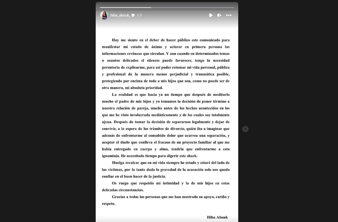 Comunicado de Hiba Abouk.