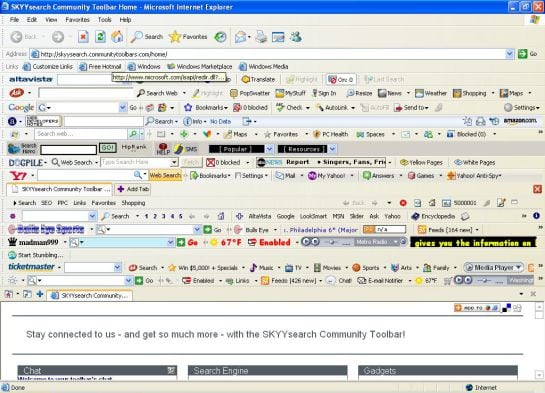 Imagen de Internet Explorer 6 en Windows XP cargado de barras