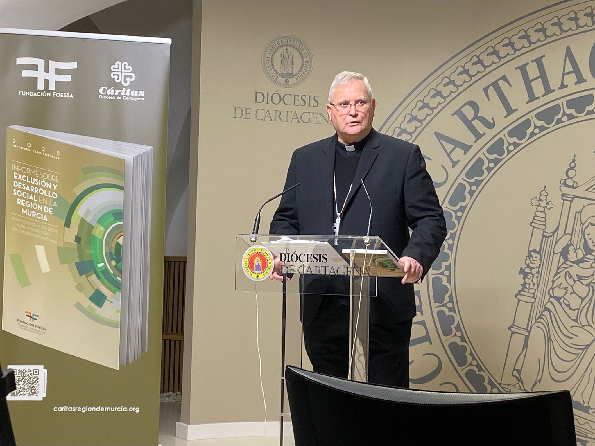 Obispo de Cartagena, durante la presentación del informe Foessa