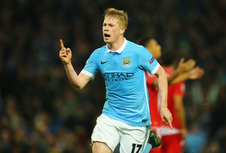 Kevin De Bruyne celebra el tanto decisivo en el Etihad Stadium.