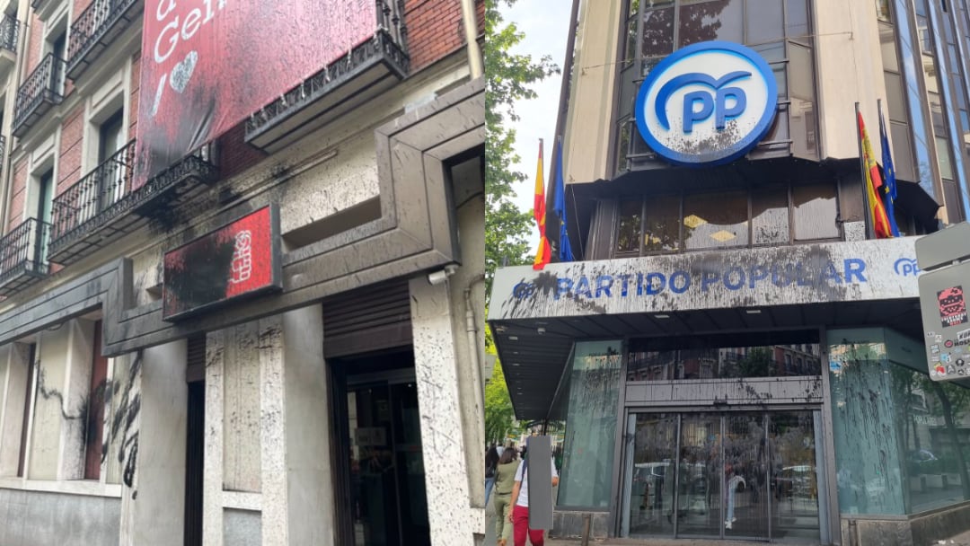 Ataque con pintura negra a las sedes del PSOE y PP de Madrid.