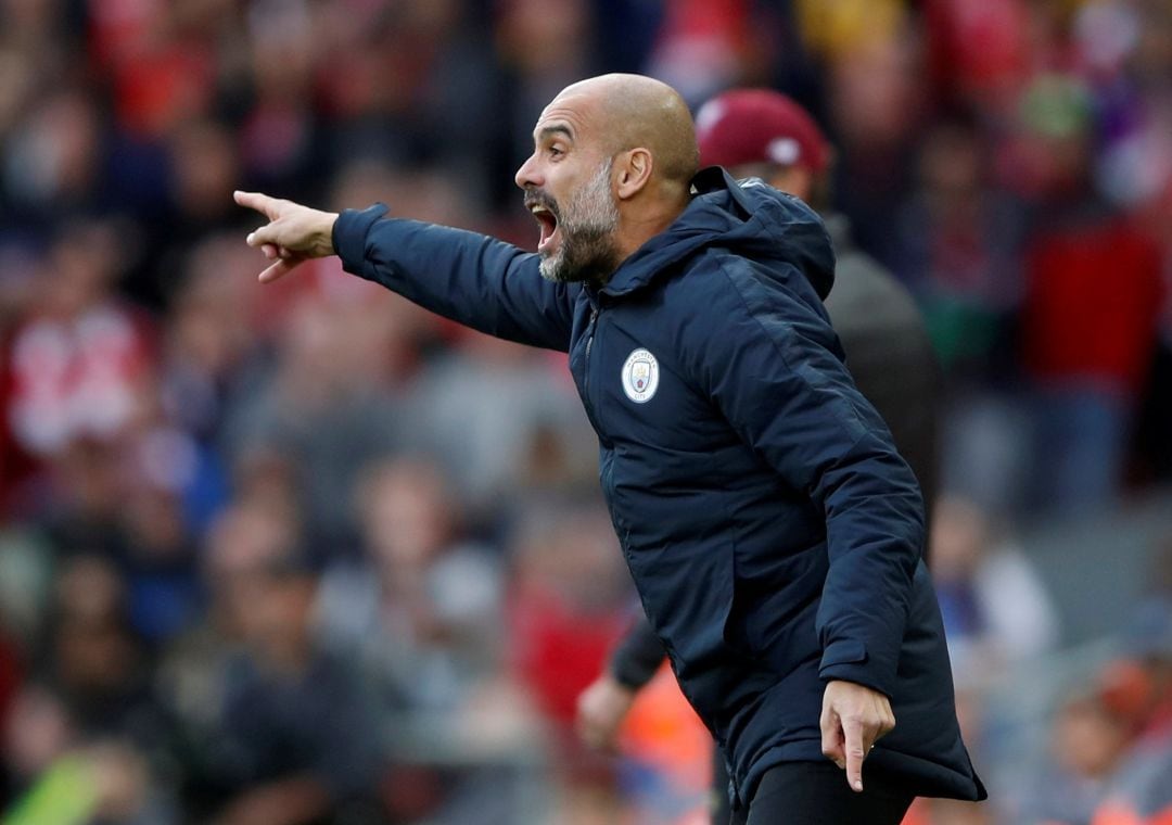 Pep Guardiola, técnico del Manchester City en el encuentro ante el Liverpool en Anfield.