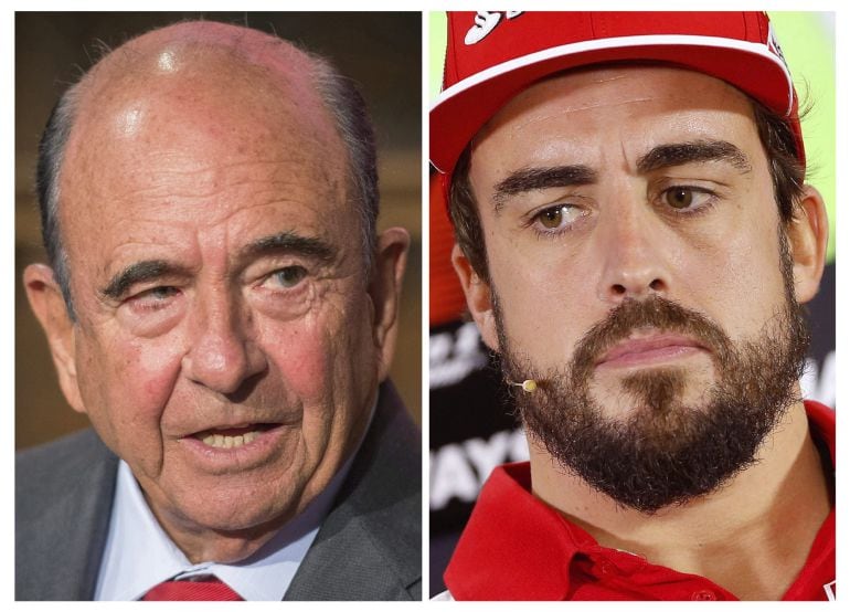 Fotografías de archivo del fallecido presidente de Banco Santander, Emilio Botín, y del piloto de Formula 1 Fernando Alonso.