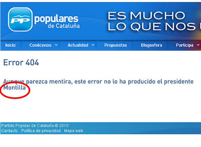 La web del Partido Popular de Cataluña sufre un colapso por la cantidad de visitas para ver su juego &quot;Rescate&quot; y en la página se anuncia que el errror no es atribuíble al presidente de la Generalitat José Montilla