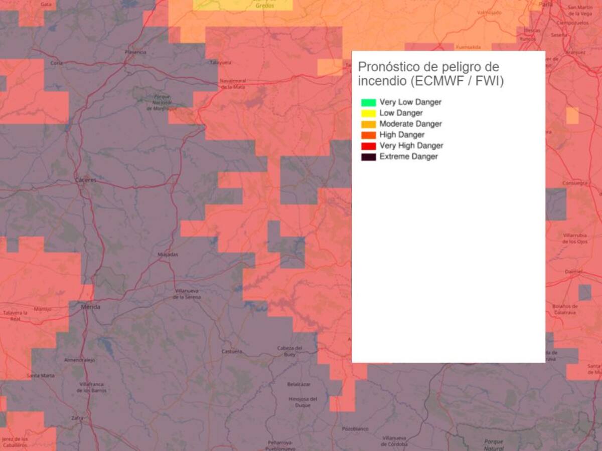 Las altas temperaturas dejan a Extremadura en peligro extremo de incendios forestales
