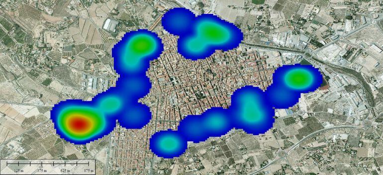 Imagen de dónde se sitúa la mayor parte de la masa arbórea del municipio