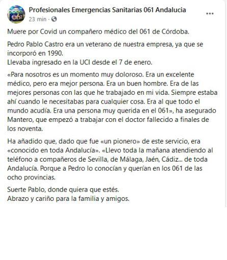 Comunicado de los compañeros del doctor Pedro Pablo Castro