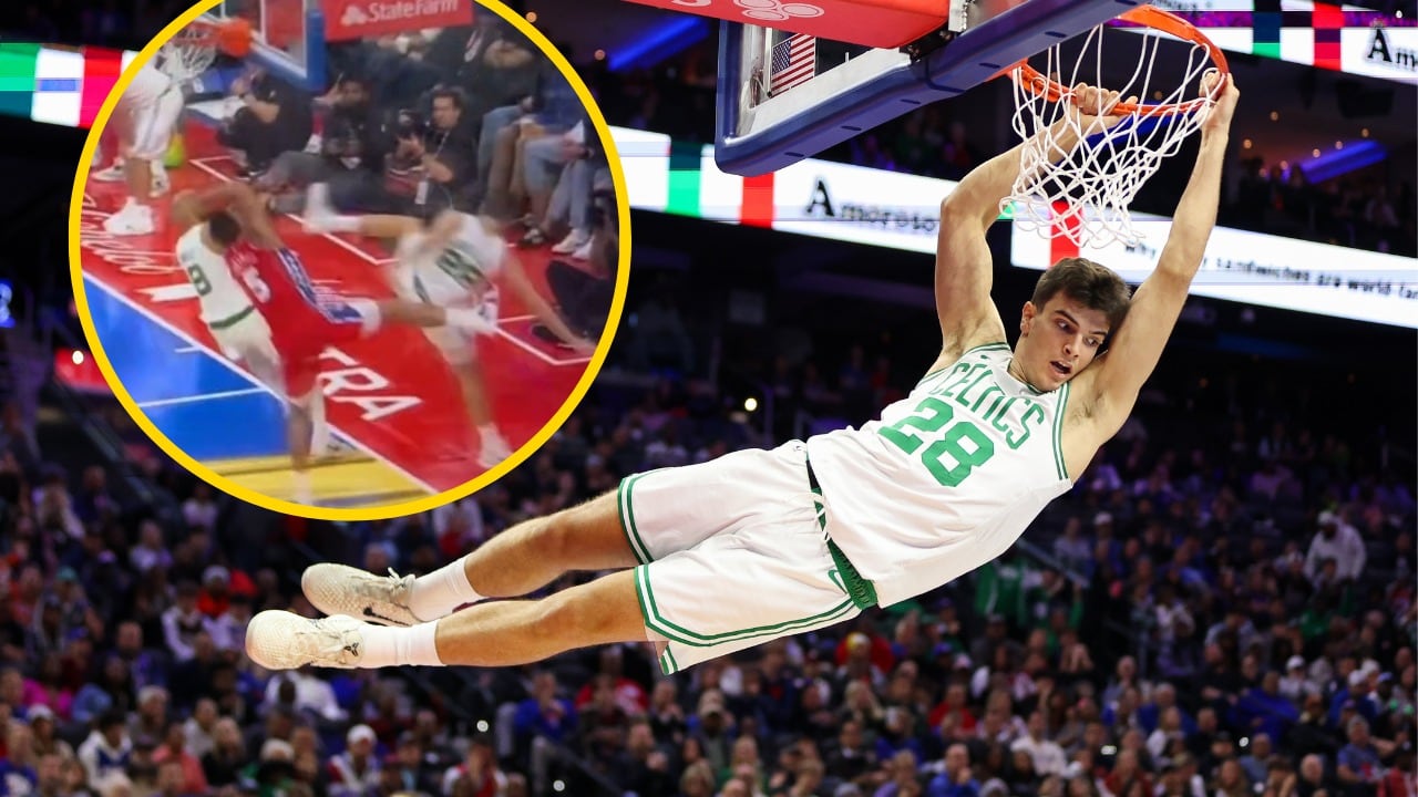 Montaje de Hugo González en su partido contra Philadelphia 76ers