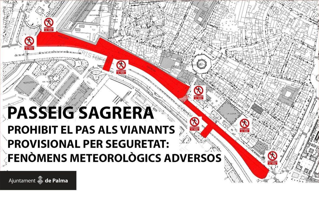 Restringido el acceso a peatones en el paseo Sagrera y Dalt Murada.