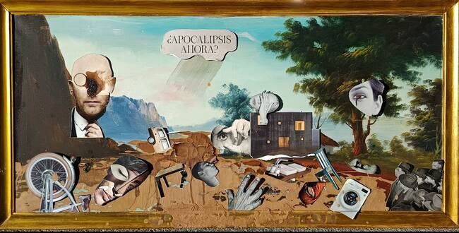 Detalle de uno de los collages que forman parte de la muestra 'Personajes de la Dana'. Antonio García.
