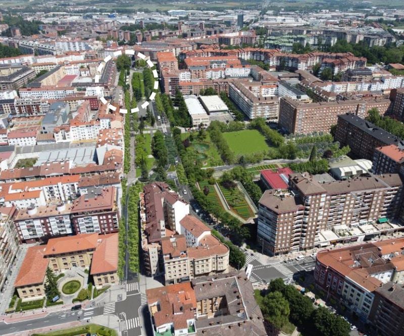 Un jardín aparece diseñado sobre las canchas de baloncesto en una imagen distribuida hace meses por el Ayuntamiento de Vitoria