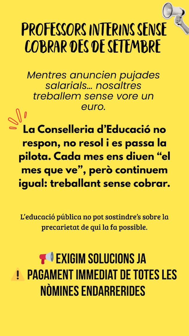 Cartel con el que los profesores interinos denuncian impagos en sus nóminas