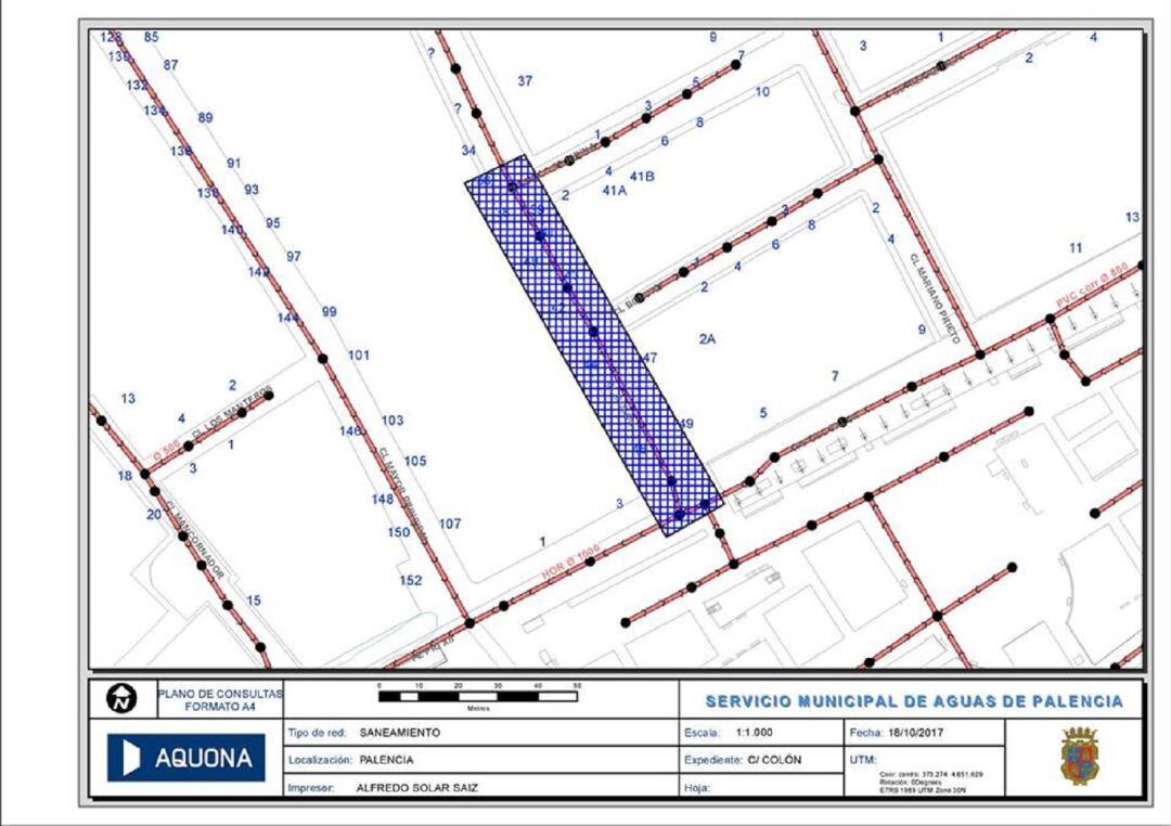Plano de la obra que acometerá el Servicio Municipal de Aguas de Palenia que regenta la empresa Aquona