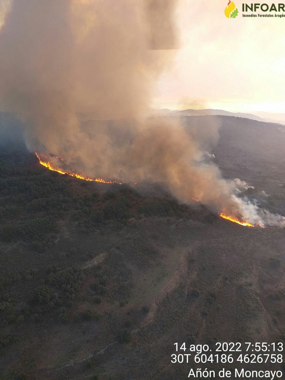 Imagen aérea del incendio de Añón de Moncayo