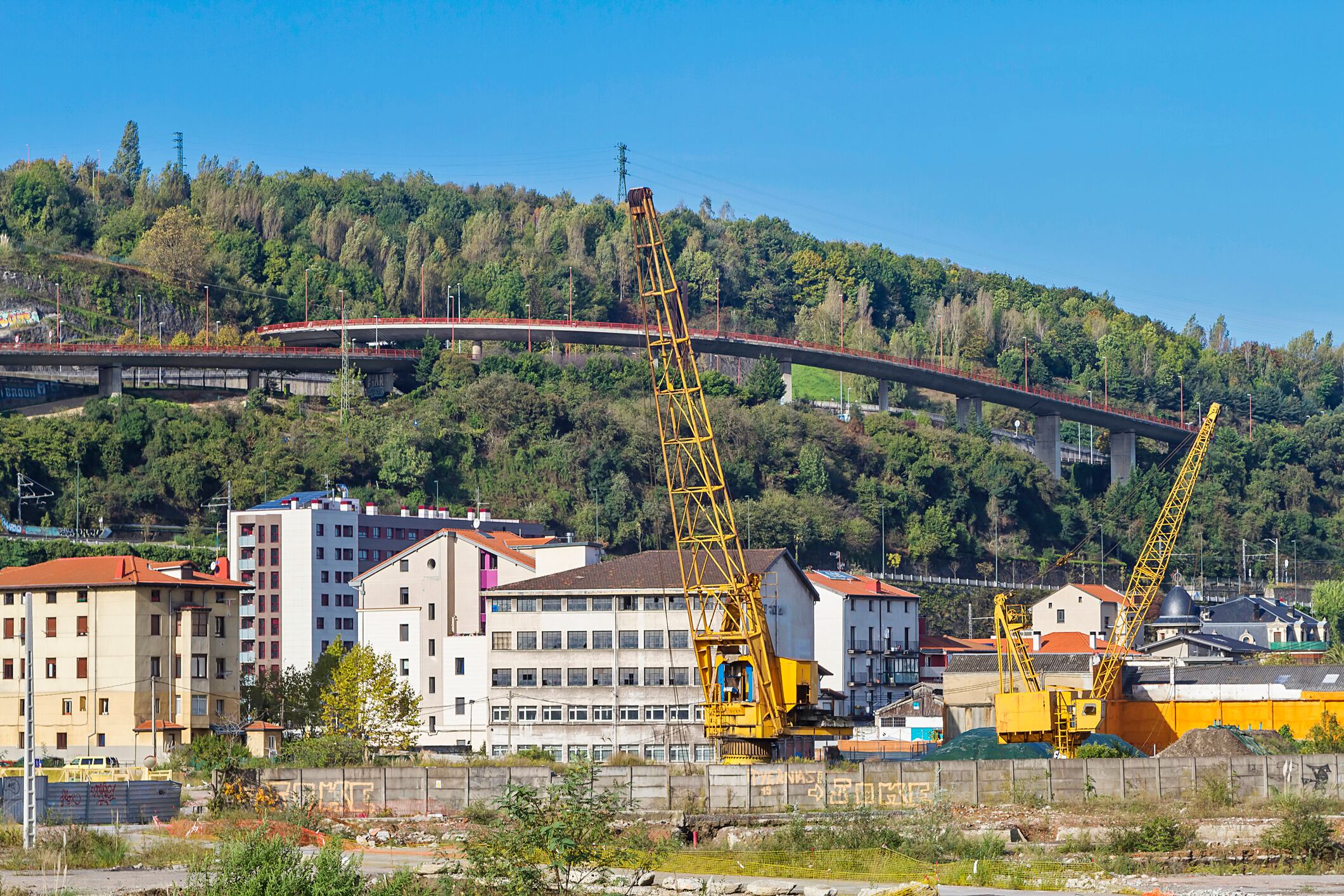 Renovation works on the riverbank of Bilbao, Spain